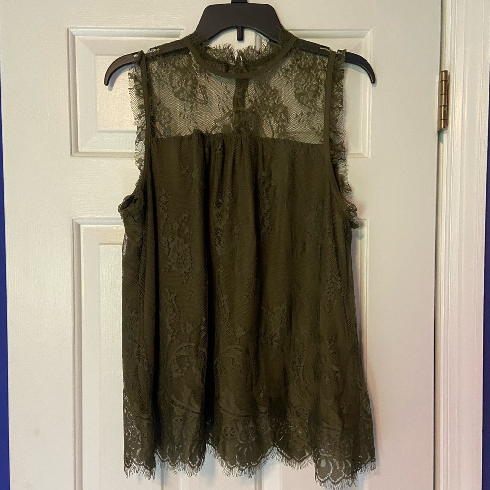 Olive green lace tank top